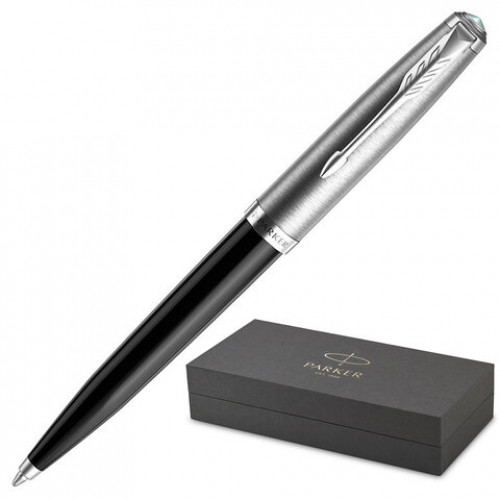 Ручка шариковая PARKER 51 Core Black CT M, корпус черный, серебристые детали, черная, 2123493