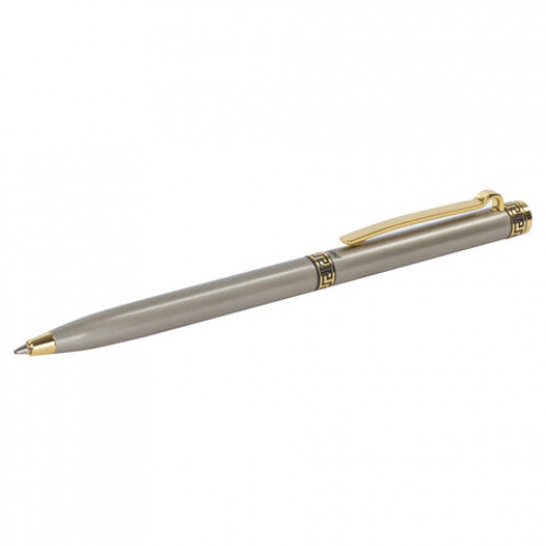 Ручка подарочная шариковая GALANT Brigitte, тонкий корпус, серебристый, золотистые детали, пишущий узел 0,7 мм, синяя, 141009