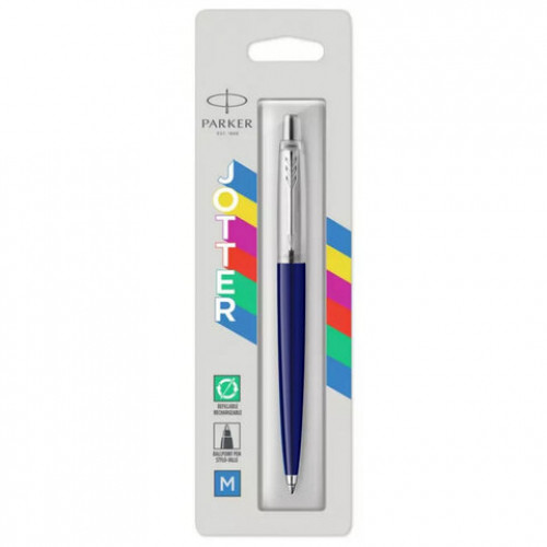 Ручка шариковая PARKER Jotter Orig Navy Blue, корпус синий, детали хром, блистер, синяя, 2123427
