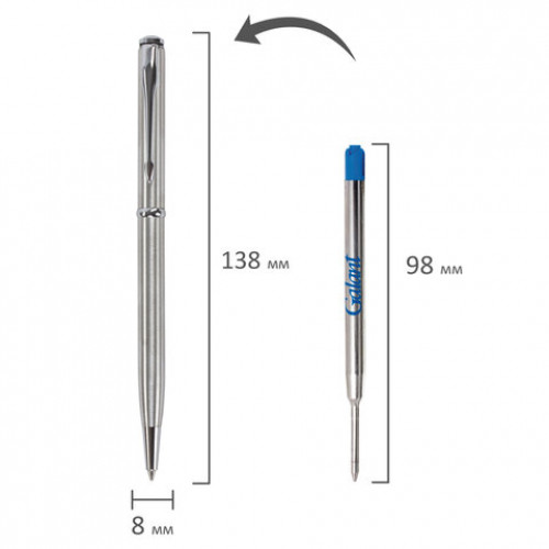 Ручка подарочная шариковая GALANT Arrow Chrome, корпус серебристый, хромированные детали, пишущий узел 0,7 мм, синяя, 140408