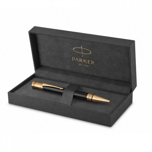 Ручка шариковая PARKER Duofold Classic Black GT, корпус черный, позолоченные детали, черная, 1931386