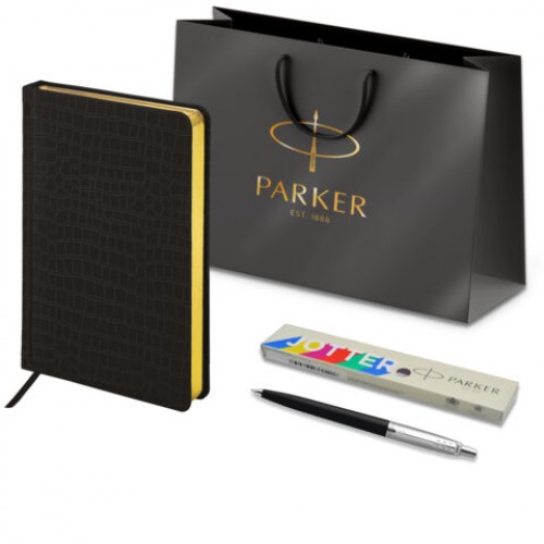 Ручка шариковая PARKER Jotter Plastic CT, корпус черный, ежедневникА5 черный зол.срез, пакет, 880894