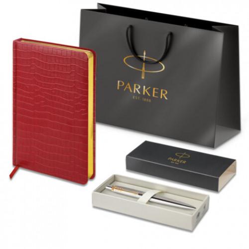 Ручка шариковая PARKER Jotter Core Stainless Steel GT, ежедневник А5 красный, пакет,