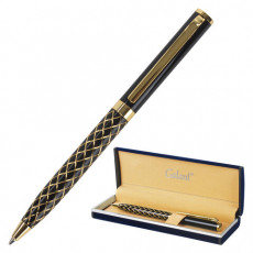 Ручка подарочная шариковая GALANT Klondike, корпус черный с золотистым, золотистые детали, пишущий узел 0,7 мм, синяя, 141357
