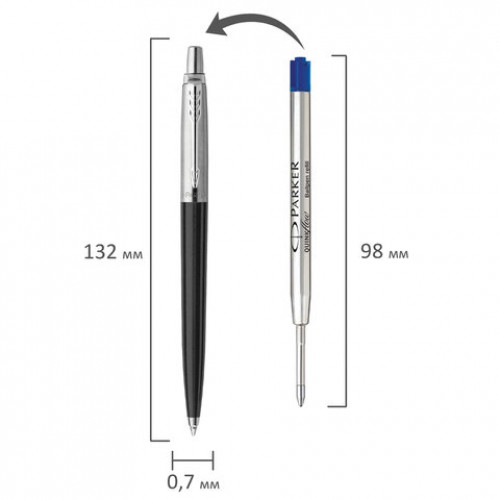 Ручка шариковая PARKER Jotter Plastic CT, корпус черный, детали из нержавеющей стали, синяя, R0033010