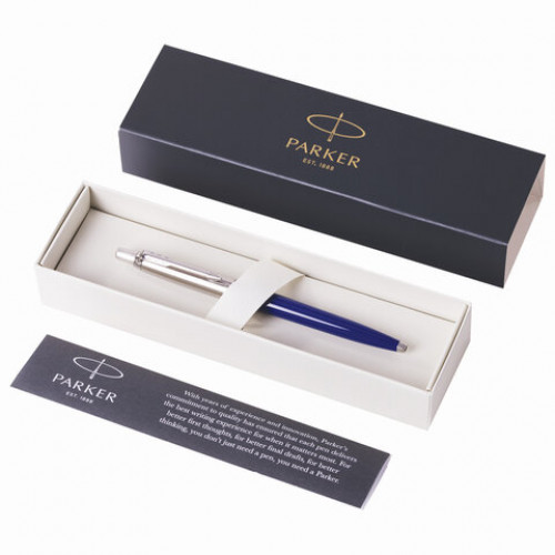 Ручка шариковая PARKER Jotter Plastic CT, корпус синий, детали из нержавеющей стали, синяя, R0033170