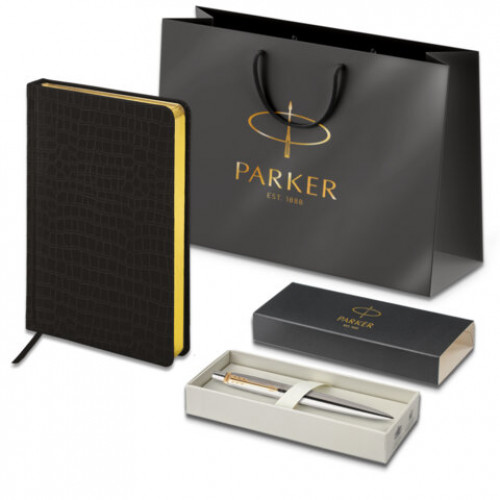 Ручка шариковая PARKER Jotter Core Stainless Steel GT, ежедневник А5 черный, пакет, 880886