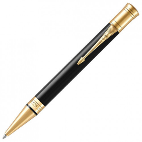 Ручка шариковая PARKER Duofold Classic Black GT, корпус черный, позолоченные детали, черная, 1931386