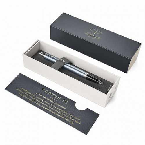 Ручка шариковая PARKER IM Core Light Blue Grey CT, корпус серо-голубой лак, хромированные детали, синяя, 1931669