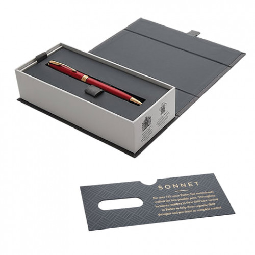 Ручка шариковая PARKER Sonnet Core Intense Red Lacquer GT Slim тонкая, корпус красный глянцевый лак, позолоченные детали, черная, 1931477