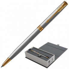 Ручка шариковая PARKER Sonnet Core Stainless Steel GT Slim, тонкая, корпус серебристый, позолоченные детали, черная, 1931508 Ручка шариковая PARKER Sonnet Core Stainless Steel GT Slim, тонкая, корпус серебристый, позолоченные детали, черная, 1931508