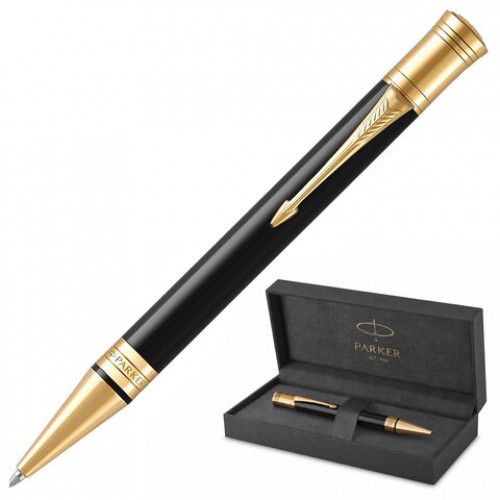 Ручка шариковая PARKER Duofold Classic Black GT, корпус черный, позолоченные детали, черная, 1931386