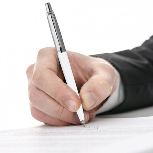 Ручка шариковая PARKER Jotter Plastic CT, корпус белый, детали из нержавеющей стали, синяя, R0032930