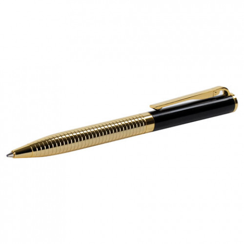 Ручка подарочная шариковая GALANT Black Melbourne, корпус золотистый с черным, золотистые детали, пишущий узел 0,7 мм, синяя, 141356