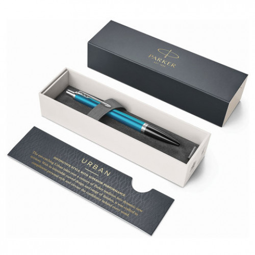 Ручка шариковая PARKER Urban Core Vibrant Blue CT, корпус изумрудный глянцевый лак, хромированные детали, синяя, 1931577