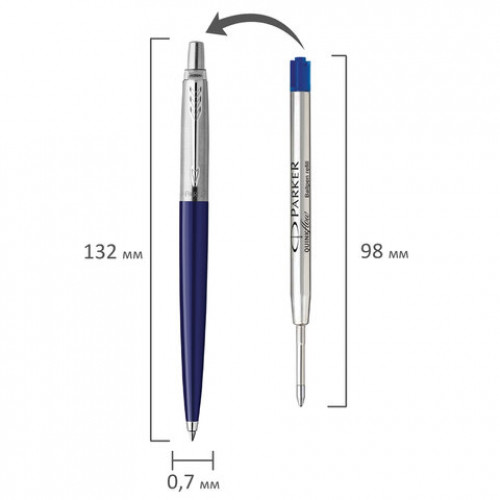Ручка шариковая PARKER Jotter Plastic CT, корпус синий, детали из нержавеющей стали, синяя, R0033170