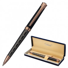 Ручка подарочная шариковая GALANT COLLAGE, корпус черный/металлический, детали розовое золото, узел 0,7 мм, синяя, 143507