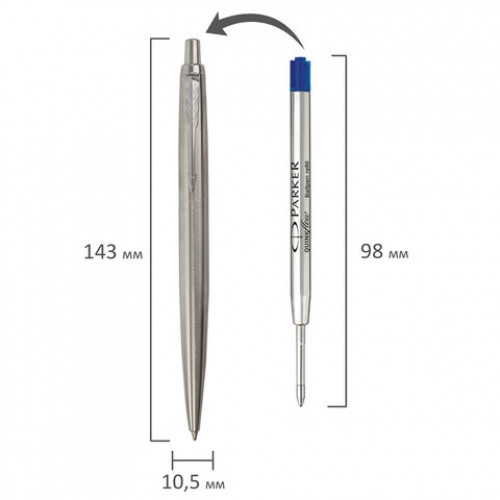Ручка шариковая PARKER Jotter XL Monochrome Stainless Steel CT, корпус серебристый, сталь, синяя,2122756