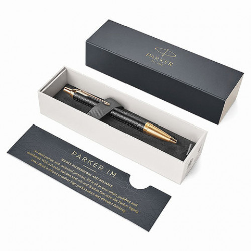 Ручка шариковая PARKER IM Premium Black GT, корпус черный матовый с гравировкой, позолоченные детали, синяя, 1931667