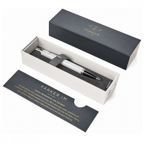 Ручка шариковая PARKER IM Core White Lacquer CT, корпус белый глянцевый лак, хромированные детали, синяя, 1931675