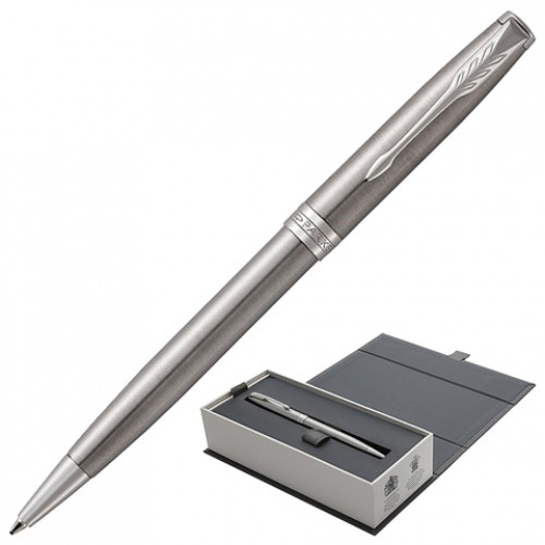 Ручка шариковая PARKER Sonnet Core Stainless Steel CT, корпус серебристый, палладиевые детали, черная, 1931512