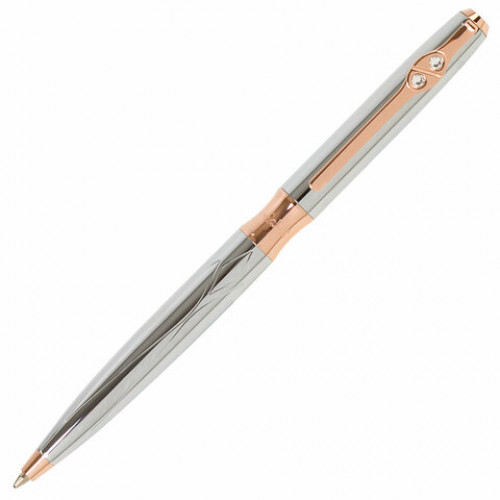 Ручка подарочная шариковая GALANT NUANCE SILVER, корпус серебристый, детали розовое золото, узел 0,7 мм, синяя, 143520