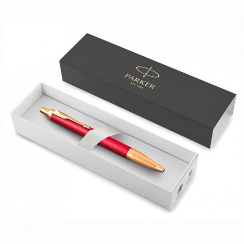 Ручка шариковая PARKER IM Premium Red GT, корпус красный лак, позолоченные детали, синяя, 2143644