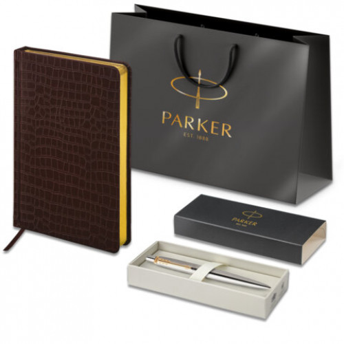 Ручка шариковая PARKER Jotter Core Stainless Steel GT, ежедневник А5 коричневый, пакет, 880890