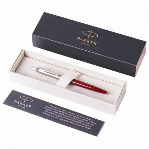 Ручка шариковая PARKER Jotter Plastic CT, корпус красный, детали из нержавеющей стали, синяя, R0033330