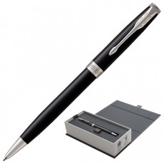 Ручка шариковая PARKER Sonnet Core Lacquer Black CT, корпус черный глянцевый лак, палладиевые детали, черная, 1931502