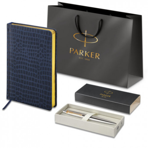 Ручка шариковая PARKER Jotter Core Stainless Steel GT, ежедневник А5 синий, пакет, 880889