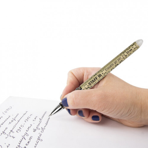 Ручка стираемая гелевая STAFF College EGP-101, ЧЕРНАЯ, хромированные детали, узел 0,5 мм, линия письма 0,35 мм, 142495