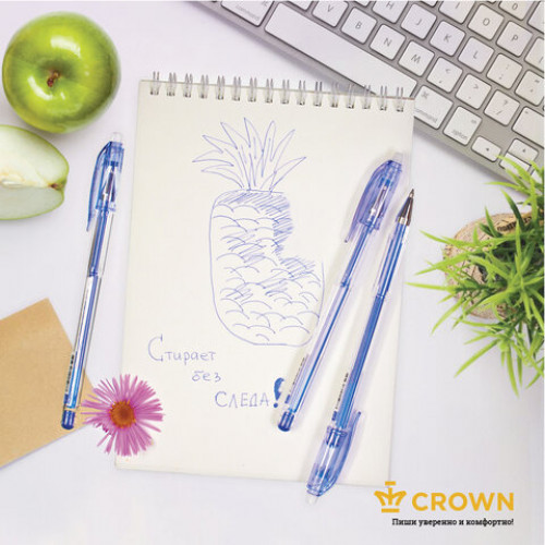 Ручка стираемая гелевая CROWN Erasable Jell, СИНЯЯ, узел 0,5 мм, линия письма 0,34 мм, EG028