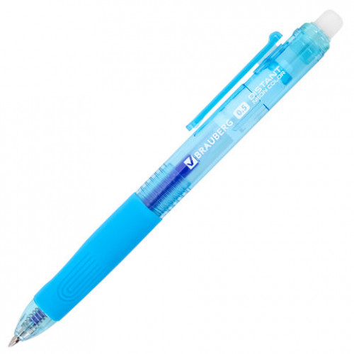 Ручки гелевые стираемые автоматические BRAUBERG DISTANT NEON COLOR, СИНИЕ, НАБОР 4 ШТУКИ, пишущий узел 0,5мм, линия письма 0,35 мм, 144432