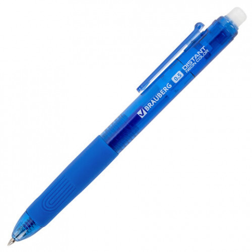 Ручки гелевые стираемые автоматические BRAUBERG DISTANT NEON COLOR, СИНИЕ, НАБОР 4 ШТУКИ, пишущий узел 0,5мм, линия письма 0,35 мм, 144432