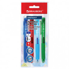 Ручки гелевые стираемые автоматические BRAUBERG DISTANT NEON COLOR, СИНИЕ, НАБОР 4 ШТУКИ, пишущий узел 0,5мм, линия письма 0,35 мм, 144432