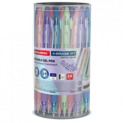 Ручка гелевая стираемая автоматическая BRAUBERG X-ERASE RT PASTEL COLOR, СИНЯЯ, пишущий узел 0,7 мм, линия письма 0,5 мм, 144424