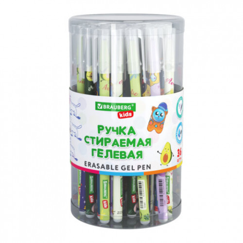 Ручка стираемая гелевая BRAUBERG KIDS MIX, СИНЯЯ, корпус ассорти, игольчатый наконечник 0,5 мм, линия 0,35 мм, 144101