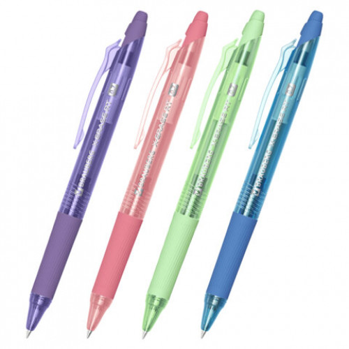 Ручки гелевые стираемые автоматические BRAUBERG X-ERASE RT PASTEL COLOR, СИНИЕ, НАБОР 4 ШТ., пишущий узел 0,7 мм, линия 0,5 мм, 144426