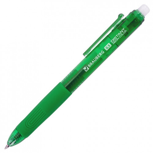Ручки гелевые стираемые автоматические BRAUBERG DISTANT NEON COLOR, СИНИЕ, НАБОР 4 ШТУКИ, пишущий узел 0,5мм, линия письма 0,35 мм, 144432