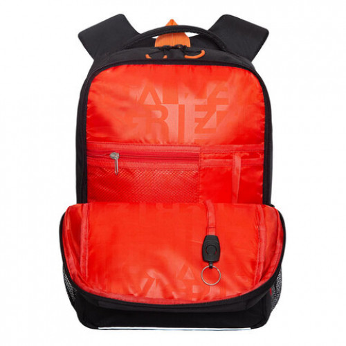 Рюкзак GRIZZLY школьный, анатом. спинка, 2 отделения, д/мальч., BLACK/ORANGE, 39х26х1, RB-156-1m/7