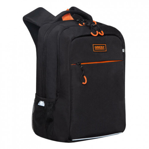 Рюкзак GRIZZLY школьный, анатом. спинка, 2 отделения, д/мальч., BLACK/ORANGE, 39х26х1, RB-156-1m/7