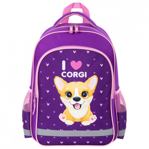Рюкзак ПИФАГОР SCHOOL для начальной школы, I love corgi, 38x28х14 см, 270653