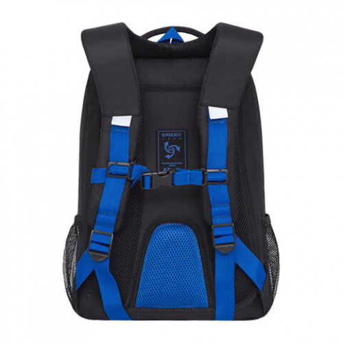 Рюкзак GRIZZLY школьный, анатомическая спинка, 2 отделения, для мальчиков, BLACK/BLUE, 39х26х19 см, RB-156-1/1