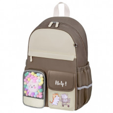 Рюкзак BRAUBERG PASTEL с термонашивками в комплекте, Catch up, коричневый, 40х29х14 см, 274435