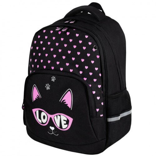 Рюкзак BRAUBERG SOFT, 2 отделения, 3 кармана, Cool cat, СВЕТЯЩИЙСЯ, 40х31х15 см, 273118