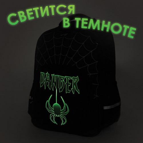 Рюкзак BRAUBERG SOFT, 2 отделения, Dangerous spider, СВЕТЯЩИЙСЯ, 40х31х15 см, 270612