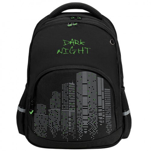 Рюкзак BRAUBERG SOFT, 2 отделения, 3 кармана, Dark night, СВЕТООТРАЖАЮЩИЙ ПРИНТ, 40х31х15 см, 273119