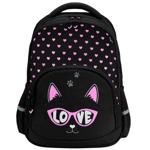 Рюкзак BRAUBERG SOFT, 2 отделения, 3 кармана, Cool cat, СВЕТЯЩИЙСЯ, 40х31х15 см, 273118