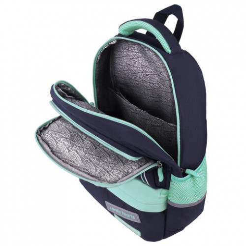 Рюкзак BRAUBERG STAR, 1 отделение, 5 карманов, Hearts, бирюзовый, 40x29x13 см, 271425